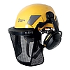 SAFE STEEL MESH VISOR and SECURE earmuffs on the FLASH helmet